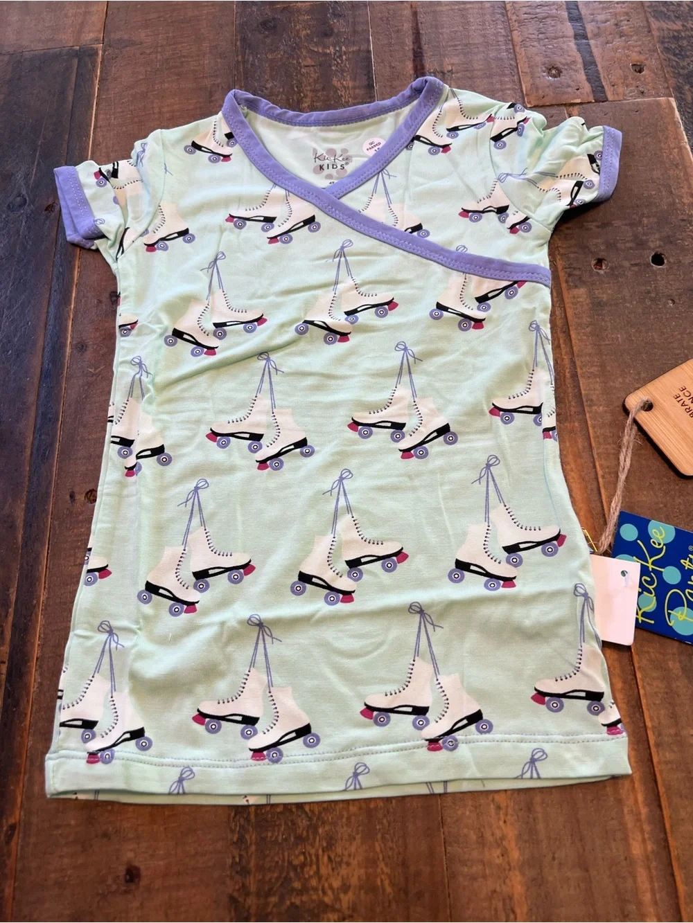 Kickee Pants size 4T Pistachio roller skates kimono pajamas set new
